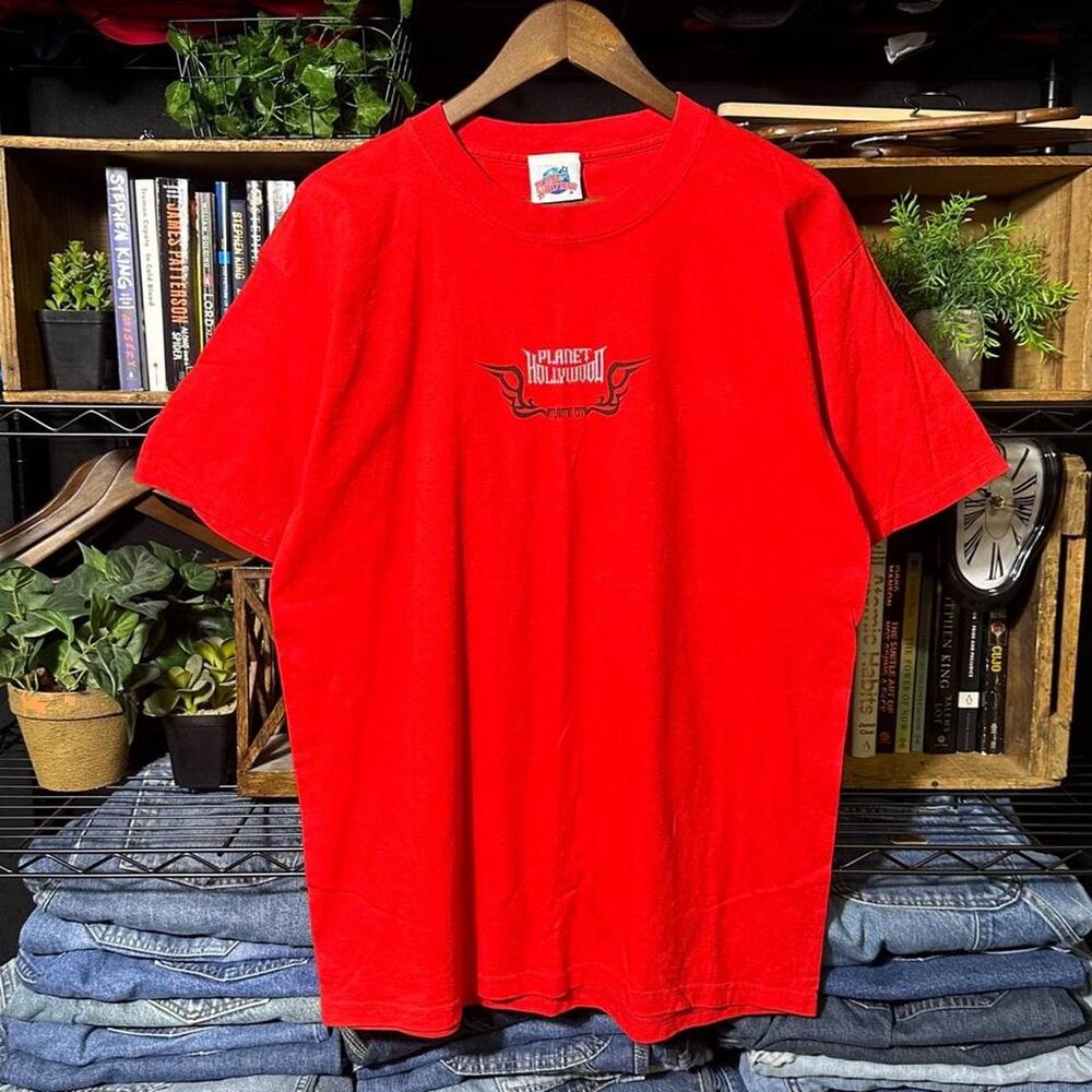 Vintage Y2K  Planet Hollywood Atlantic City Biker Tee Large Tribal Grunge Shirt